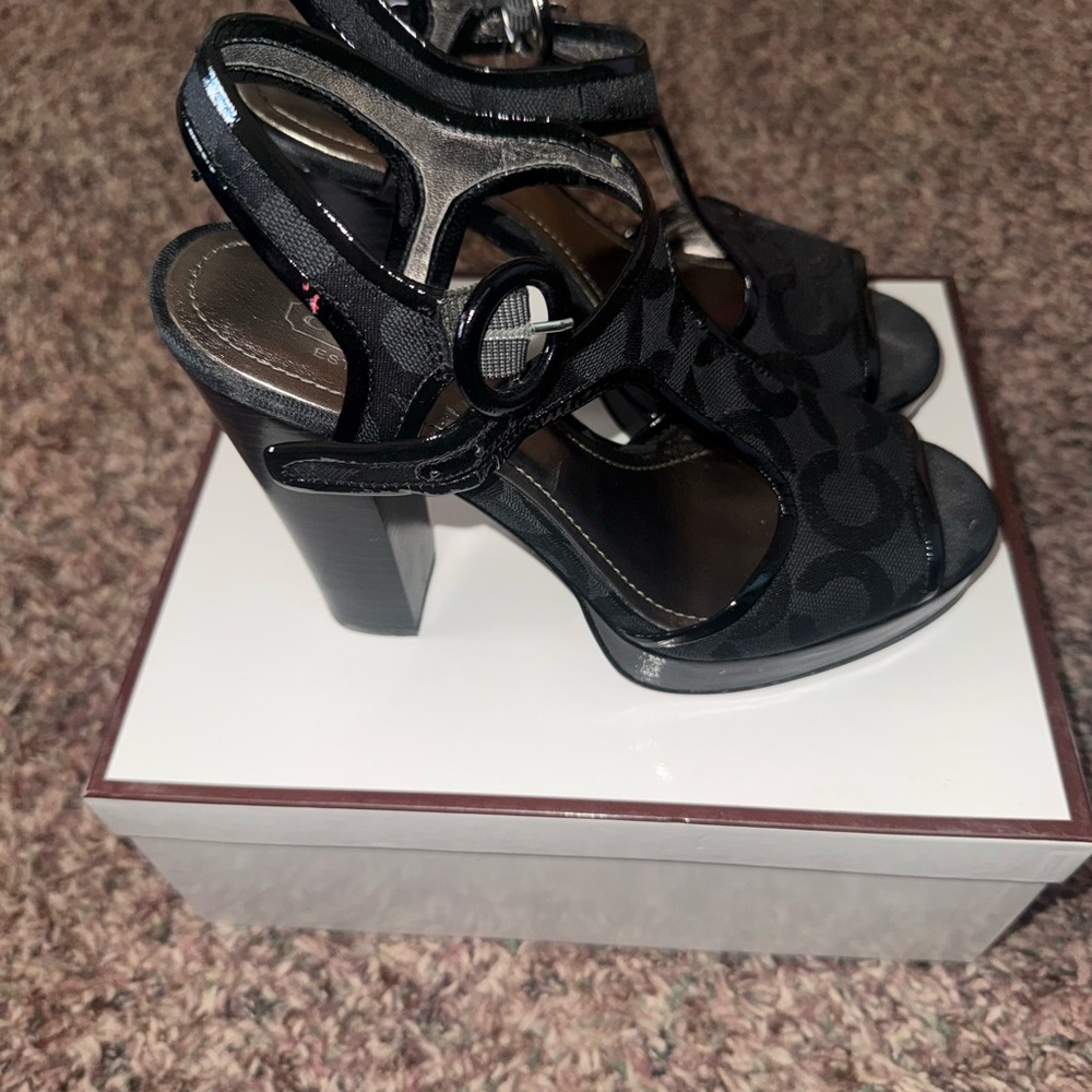 Coach Black Signature T-Strap Heels - Picture 2 of 5